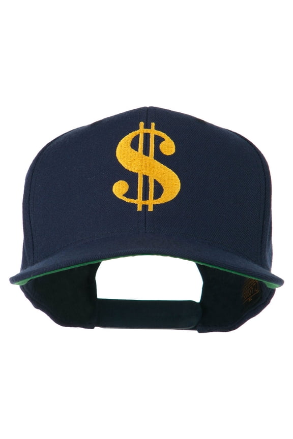 Dollar Sign Logo Embroidered Flat Bill Cap - Navy OSFM