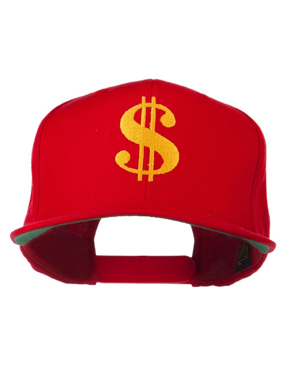 Dollar Sign Logo Embroidered Flat Bill Cap - Red OSFM