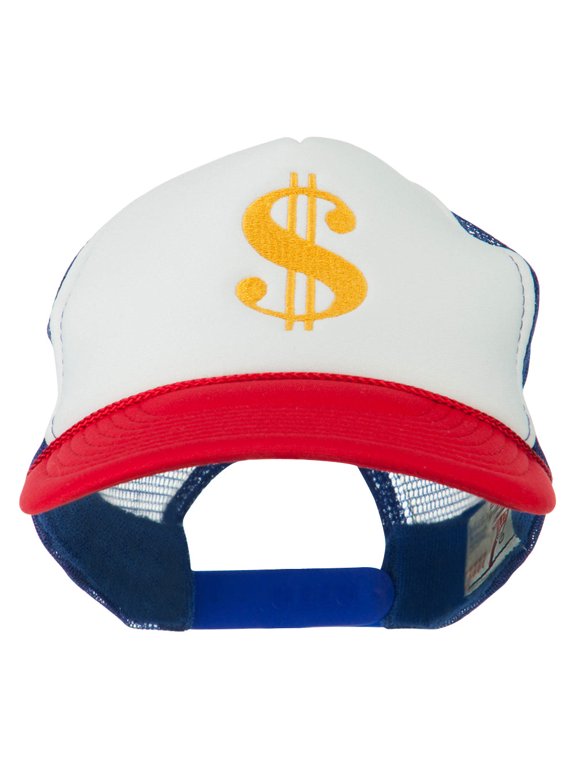 Dollar Sign Logo Embroidered Foam Mesh Back Cap - Red White Royal OSFM