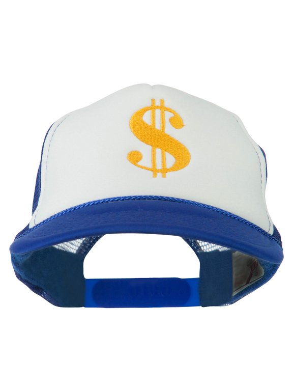 Dollar Sign Logo Embroidered Foam Mesh Back Cap - Royal White OSFM