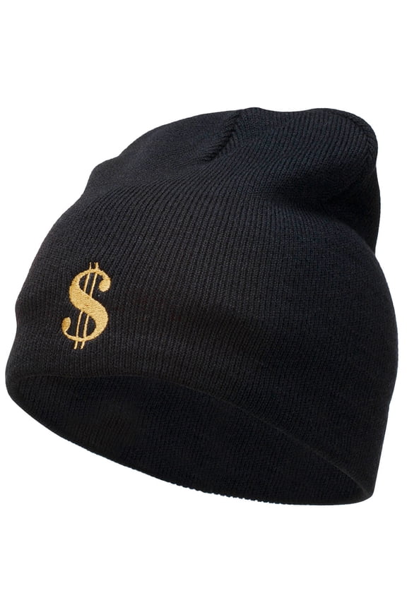 Dollar Sign Logo Embroidered Short Beanie - Black OSFM