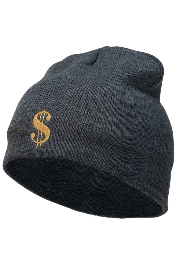 Dollar Sign Logo Embroidered Short Beanie - Dk Grey OSFM