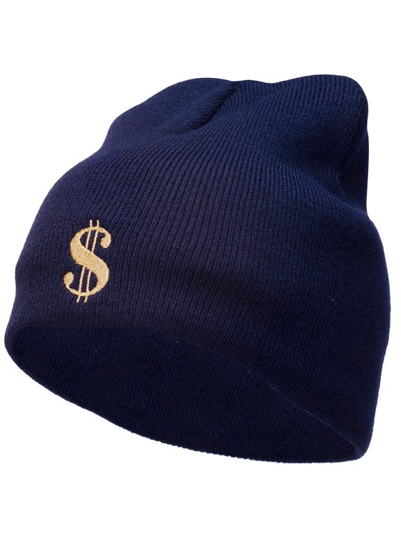 Dollar Sign Logo Embroidered Short Beanie - Navy OSFM