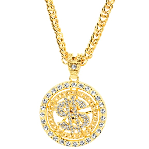 Dollar Sign Necklaces Money Chain 80 90s Hip Hop Rotatable Dollar Necklace Big Gold Chain Rapper Costume Jewelry for Men