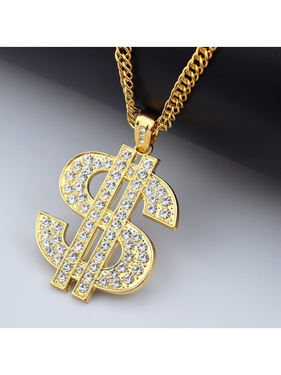Dollar Sign Pendant Necklace, Gold Plated Chain, for Men