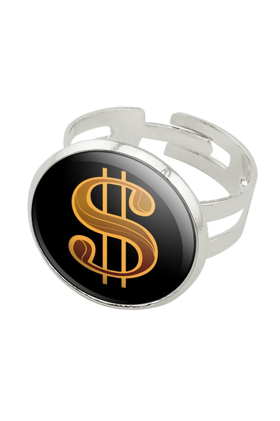 Dollar Sign Symbol Silver Plated Adjustable Novelty Ring