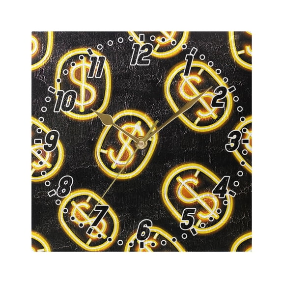 Dollar Sign Wall Clock Battery Operated Silent Non-Ticking Bedroom Office Kitchen Home School Decor 7.8"(Gold)