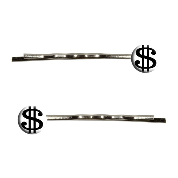 Dollar Sign White and Black Bobby Pin Hair Clips