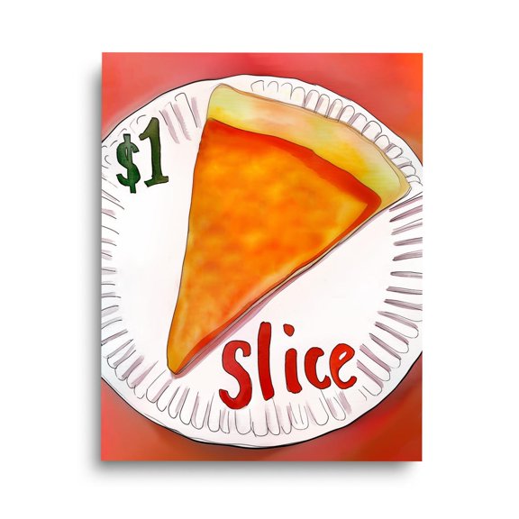 Dollar Slice Print, Nyc Pizza Kitchen Art, New York City Decor, Fast Food Wall Manhattan Restaurant Artwork, Pizza Lover #3451, Unframed Canvas Size 12x18