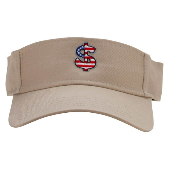 Dollar Symbol Embroidered Cotton Twill Sun Visor - Khaki OSFM