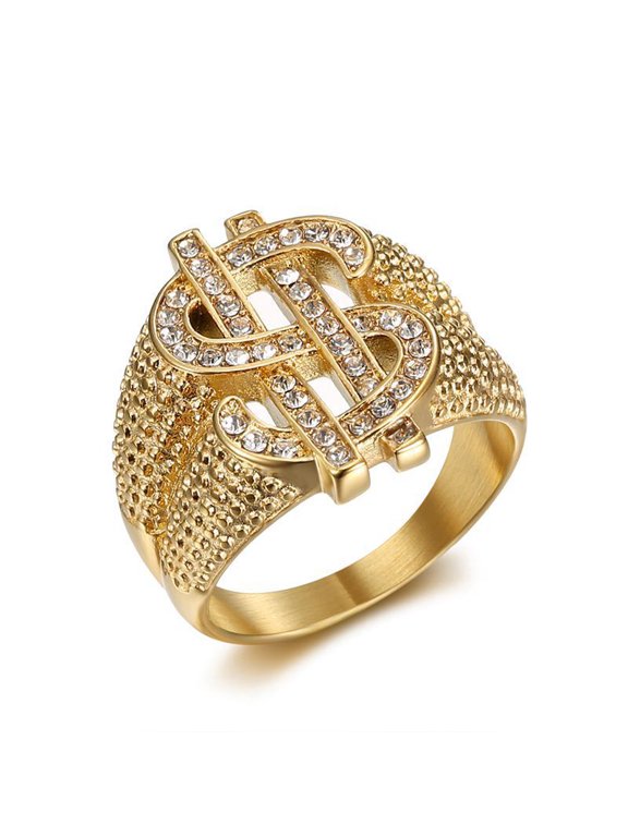 Dollar Symbol Statement Wide Band Ring For Men Women 14K Gold Filled Glam Iconic Jewelry