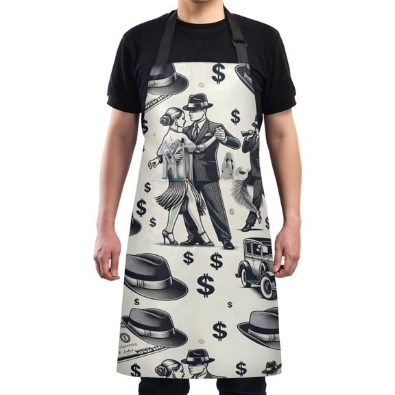 Dollar Tango Fedora Hat Kitchen Apron with 2 Pockets Adjustable waterproof Cooking Aprons for Women Men Chef