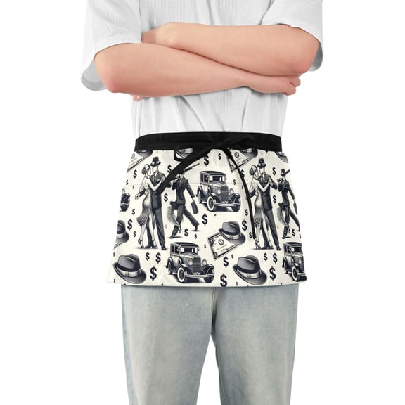 Dollar Tango Fedora Hat Server Apron with 3 Pockets Waterproof Waitress Waist Short Apron for Man Woman 12 Inches