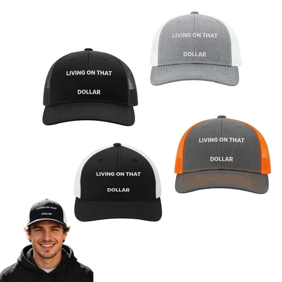 Dollar Trucker Hat, Funny Living On that Dollar Cap, Adjustable Breathable Mesh Baseball Cap,B 1PCS