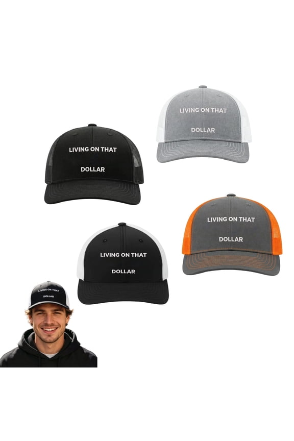 Dollar Trucker Hat, Funny Living On that Dollar Cap, Adjustable Breathable Mesh Baseball Cap,B 1PCS