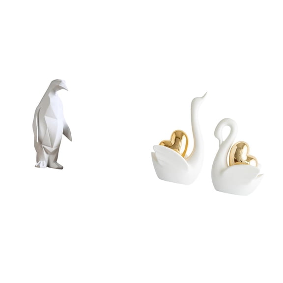 CarpNettore Elegant Resin Animal Figurine Collection Featuring Penguin and Swan Sculptures Perfect for Housewarming Tabletop Bar Bedroom Office and Bookshelf Decor