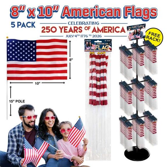 DollarDays 2391872 8 x 10 in. USA Flags - 5 per Pack - Case of 144