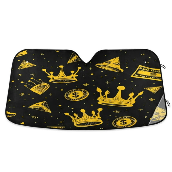 Dollars Coin Crown Car Windshield Sun Shade Foldable Car Front Window Visor Heat and UV Protection 57x31.5