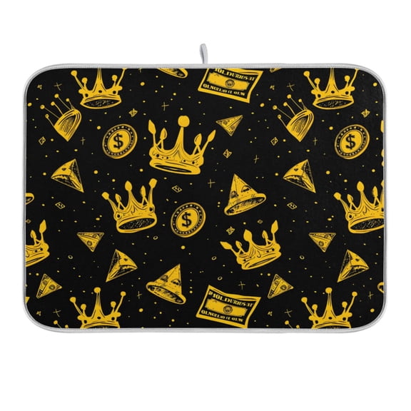 Dollars Coin Crown Dish Drying Mat 16x18 Absorbent Microfiber Draining Rack Pad for Kitchen Counter Sink