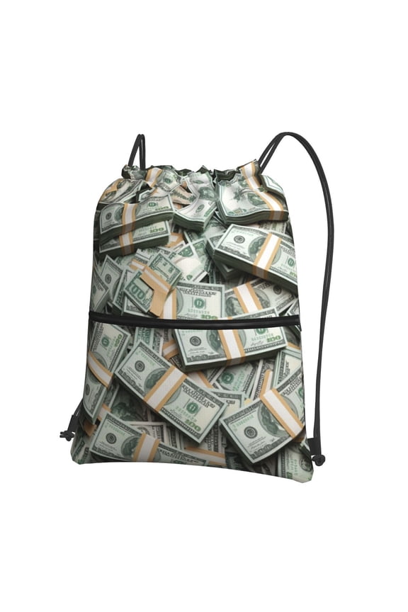 Dollars Pattern Drawstring Backpack Water Resistant String Bag Sports Sackpack Gym Sack For Men Women