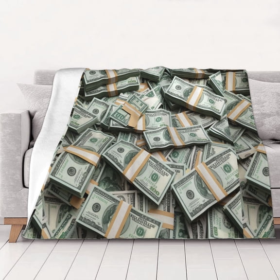Dollars Pattern Throws Blanket Fleece Soft Cozy Warm Plush for Travel Chair Bedroom Living Room Sofa 40"x30"