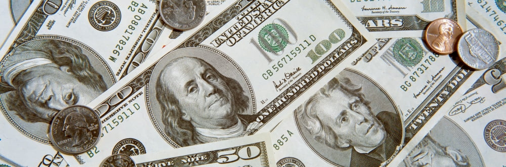 Dollars and Cents Currency US Canvas Art - Panoramic Images (27 x 9)