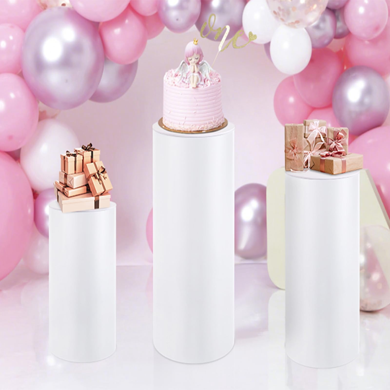 Dollate Cylinder Pedestal Stands White 3PCS Round Dessert Cake Table ...