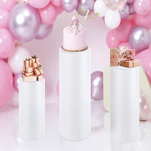 Dollate Cylinder Pedestal Stands White 3PCS Round Dessert Cake Table Display Pillars for Wedding, Birthday, Parties Decor A101