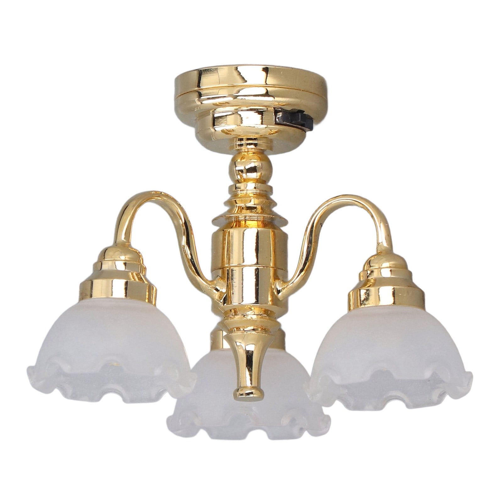 Dollhouse Ceiling Light 3 Heads Battery Powered Metal Glass Dollhouse