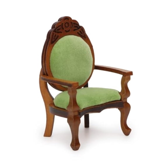 Dollhouse Chair Miniature Furniture Retro Vintage Chair Wooden Accessories 1:12 Chairs Upholstered Victorian Carved Armchair for Christmas Decoration Ornament (B)