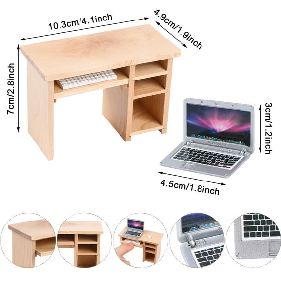 Dollhouse Computer Desk Set 1:12 Miniature Tooth Fairy Desk Toy Accessories