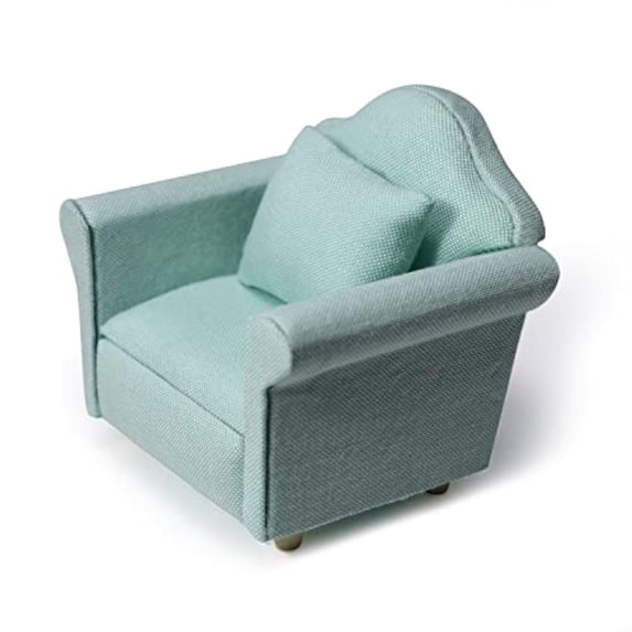 Dollhouse Couch with Pillow 1 12 Scale Miniature Sofa Arm Chair Living Room Furniture Wooden Fabric Frame Single Reading Chair Artificial House Room Scene Decoration (Green)