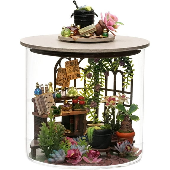 Dollhouse DIY Miniature Wooden Furniture Kit,Mini Handmade Doll House Model with Dust Cover & LED,1:24 Scale Creative Woodcrafts Toys for Adult Friend Lover Birthday Gift