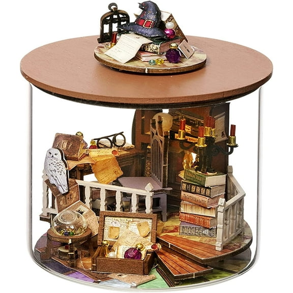 Dollhouse DIY Miniature Wooden Furniture Kit, Mini Handmade Doll House Model with Dust Cover & LED,1:24 Scale Creative Woodcrafts Toys for Adult Friend Lover Birthday Gift