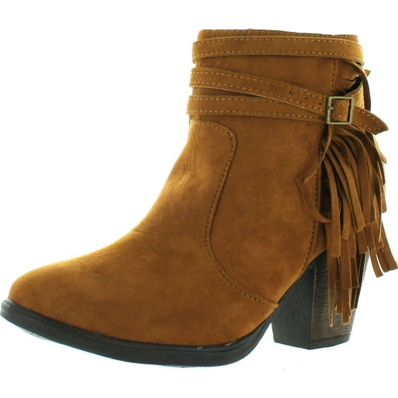 Dollhouse Demeanor Women's Fringe Buckle Strap Accent Chunky Heel Ankle Booties