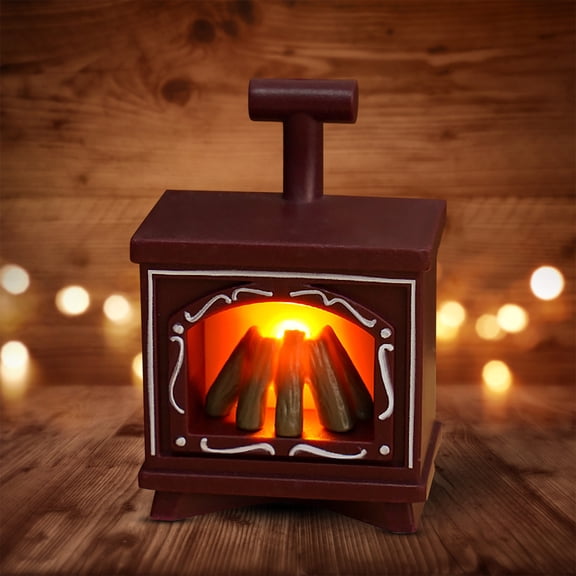 Dollhouse Fireplace with Led Light Up Flame 1/12 Miniature Fireplace Battery Operated Vintage Dollhouse Furniture Accessories,Brone
