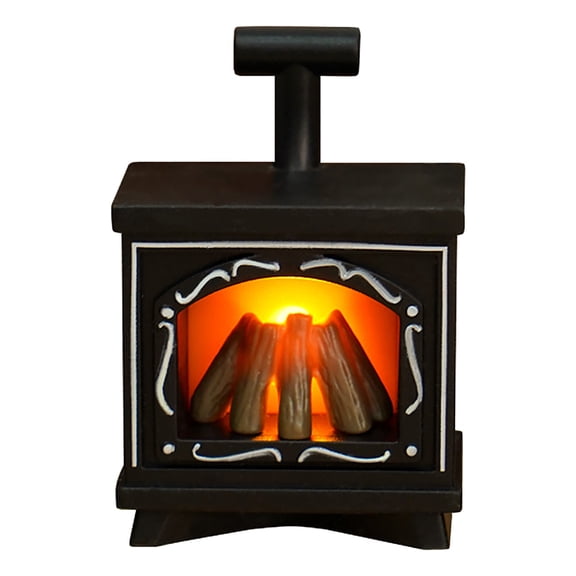 Dollhouse Fireplace with Led Light Up Flame 1/12 Miniature Fireplace Battery Operated Vintage Dollhouse Furniture Accessories,White,Black