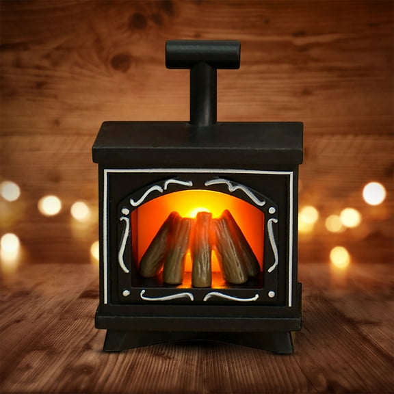 Dollhouse Fireplace with Led Light Up Flame 1/13 Miniature Fireplace Battery Operated Vintage Dollhouse Furniture Accessories,Black