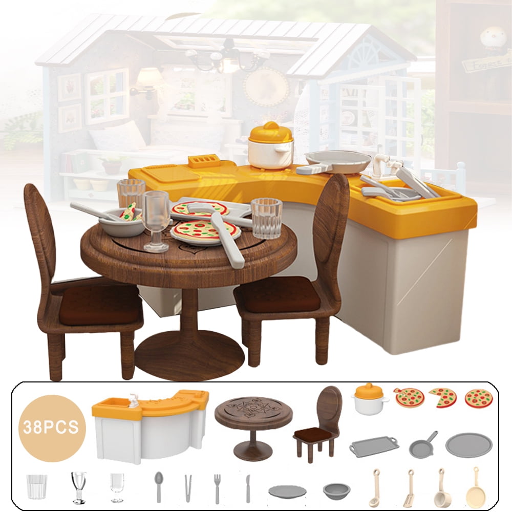 Dollhouse Furniture Kitchen Set, DIY Mini Accessories, Toys with Bowl