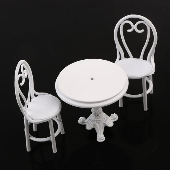 "Dollhouse Furniture Metal Round Table and Chairs 3PCS for 1 12 Dollhouse Living Room/Garden Furnishings, White"