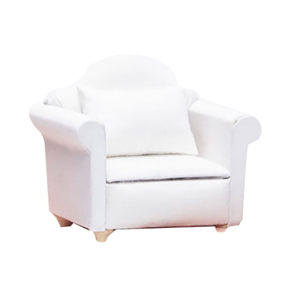 Dollhouse Furniture Miniature Armchair with Floral Pillow, 1:12 Scale Doll Chair Model, White, 3.2 Inches