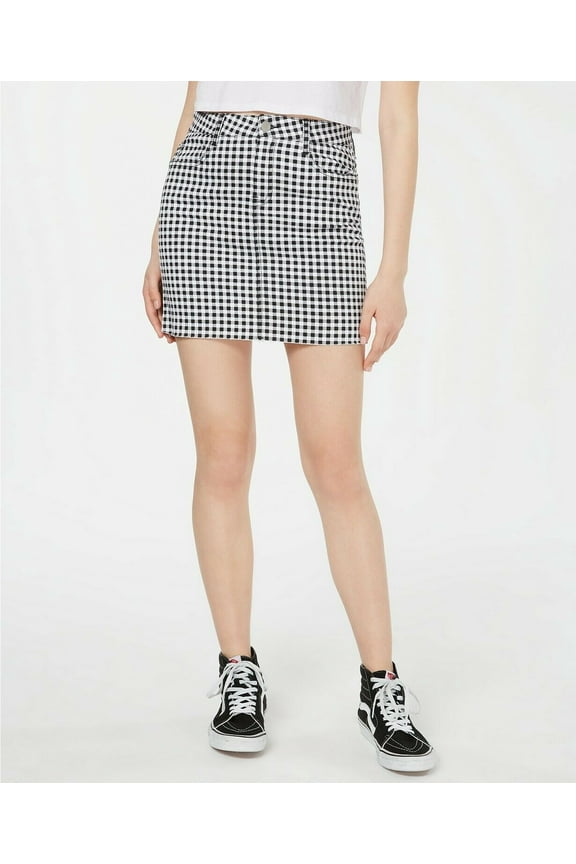 Gingham-Print Mini Skirt Frayed hem size 11 (W-30)
