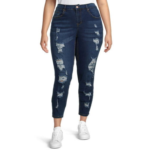 Dollhouse Junior Plus Medium Wash Front and Back Destruction Skinny
