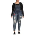 thumbnail image 1 of Dollhouse Junior's Plus Size Embroidered Rose Denim Overalls, 1 of 4