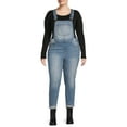 thumbnail image 1 of Dollhouse Junior's Plus Size Skinny Cuffed Denim Overalls, 1 of 4