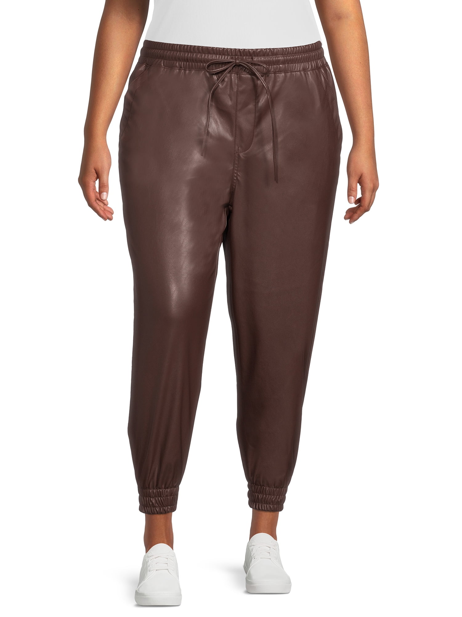 chocolate faux leather joggers