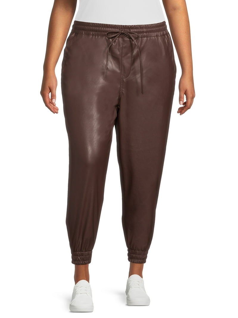 Dollhouse Junior's Plus Vegan Leather Jogger Pants