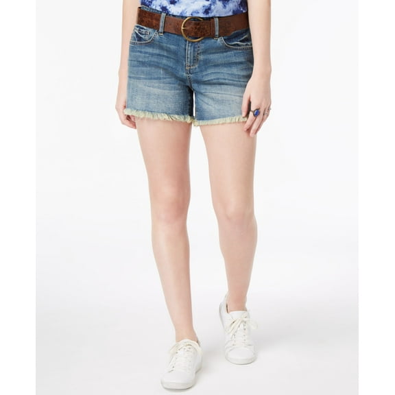 Dollhouse Juniors Belted Frayed Hem Denim Shorts Reef Wash 0