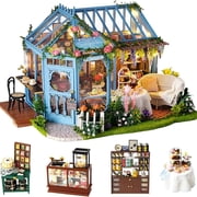 Dollhouse Kit, 124 Scale DIY Miniature Wooden Dollhouse with Music Box, Craft Gift for Adults, Rose Garden Tea House