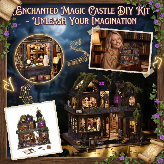 Dollhouse Kit, Magic Castle Gothic Witch House DIY Miniature House for Adults, Wooden 3D Diorama Building Kit with Touch Sensor LED Light & Music Box, Desktop Decor Gift for Christmas Birthday